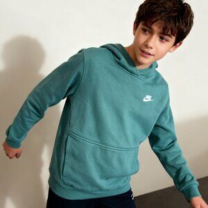 Nike Boys Size L Forest Green Pullover Hoodie - Small Swoosh Logo | Very Good Co